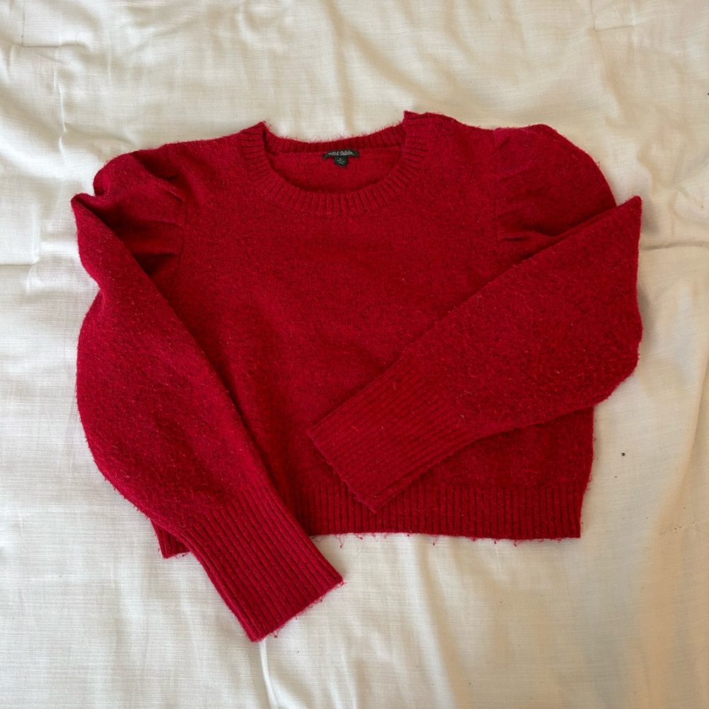 Wild Fable Women's Sweaters | Red Puff Sleeve Pullover Sweater